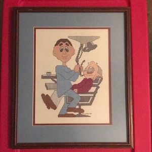 VINTAGE…Cross stitch/Needlepoint OF A DENTIST AND PATIENT.